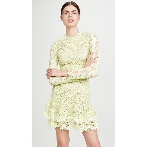 Jonathan Simkhai Guipure Lace Long Sleeve Mini Dress Pear Size 6 - Picture 1 of 12